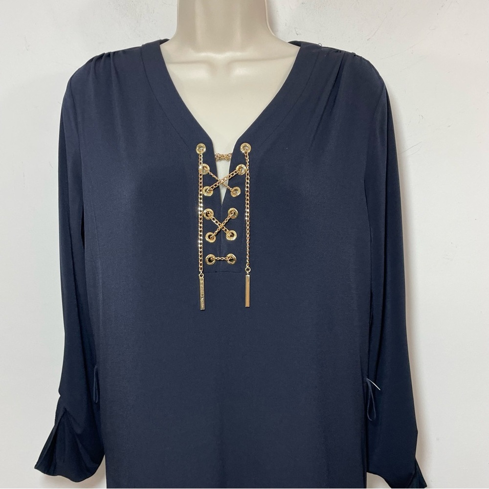 NWT Michael michael Kors Black jersey Shift Dress Gold Chain Small long sleeve - Picture 2 of 8